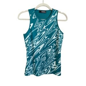 J Lindeberg Teal White Swirl Tank Top Athletic Golf Tennis Racerback Small
